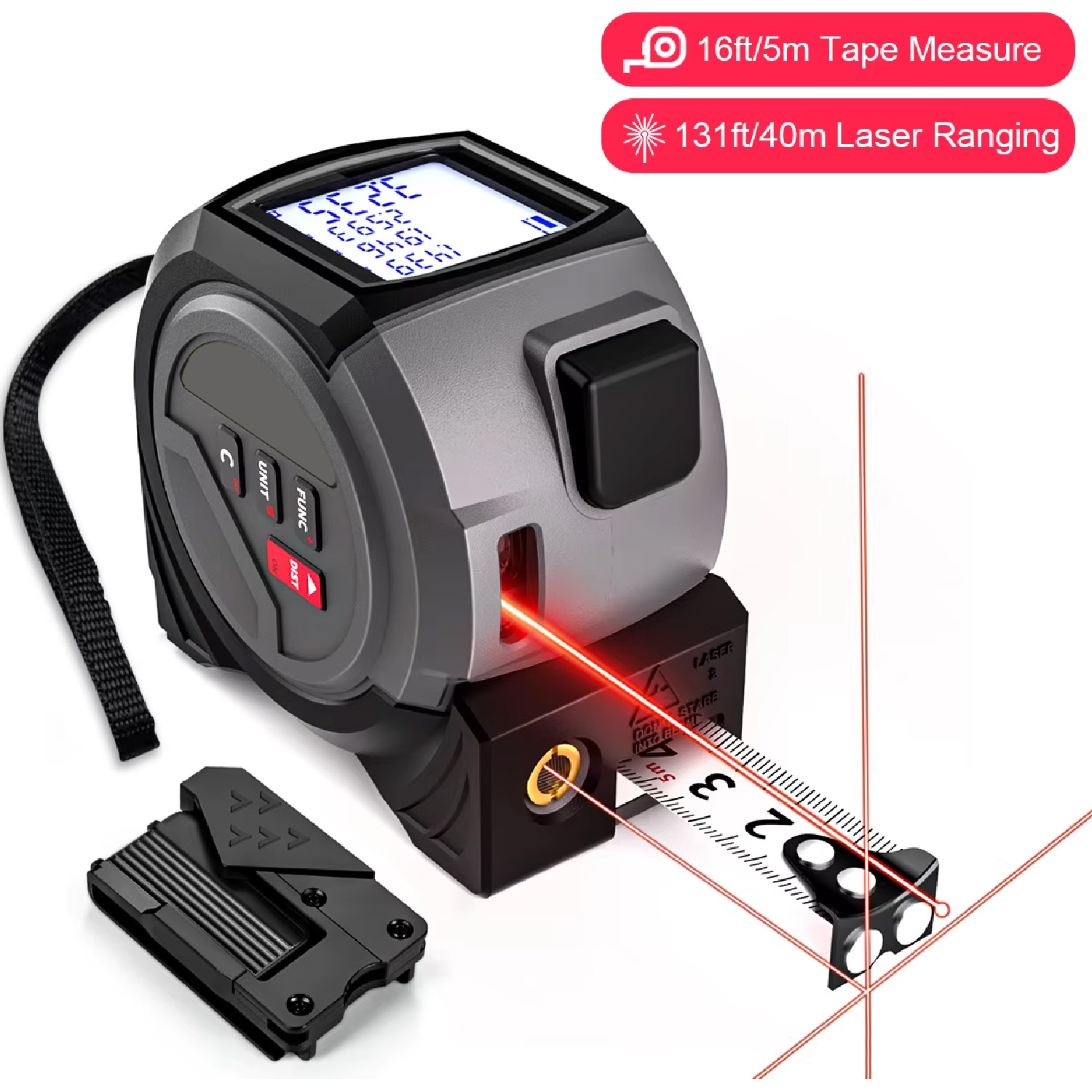 Stud Finder With Laser Level - Telémetro láser 3 en 1, cinta