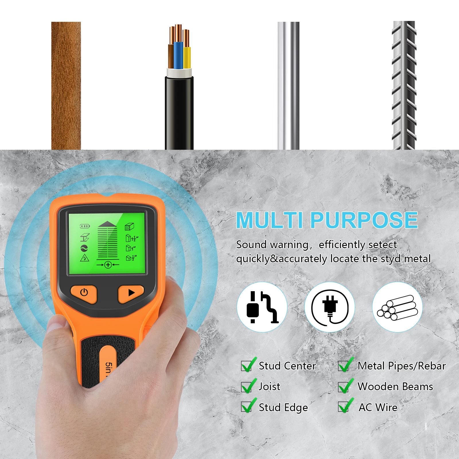 Escáner de pared digital portá - Stud Finder Wall Scanner 5 In 1 reseña y precio
