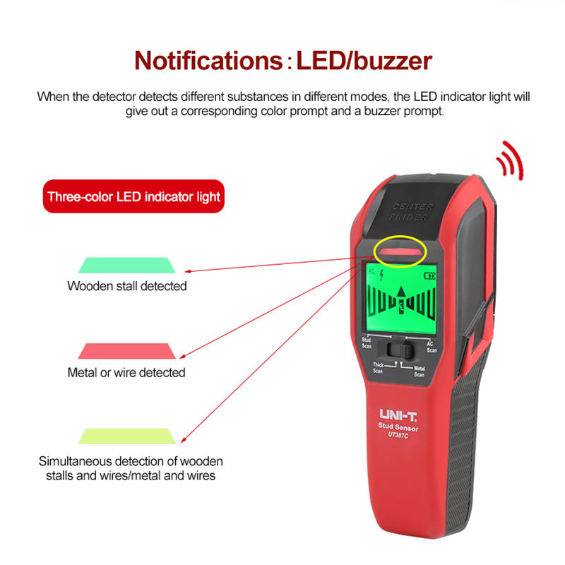 UNI-T UT387C Escáner de pared  - Stud Detector With Metal Ac Wire reseña y precio